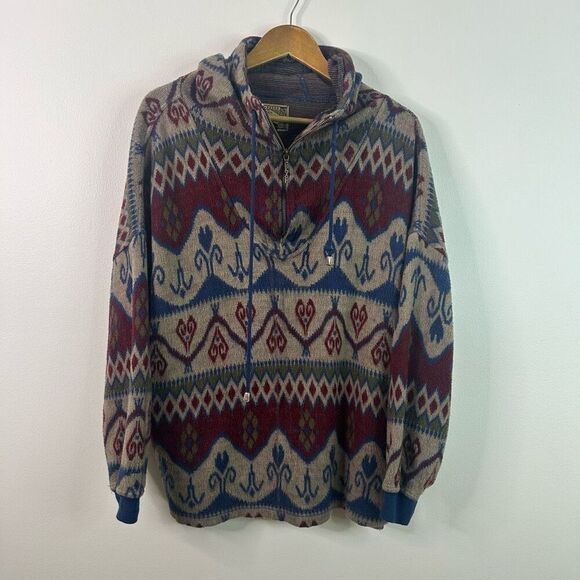 Vintage Y2K Express EXP Southwestern Hoodie Sweater Pullover Mens M Aztec Boho - Picture 1 of 13
